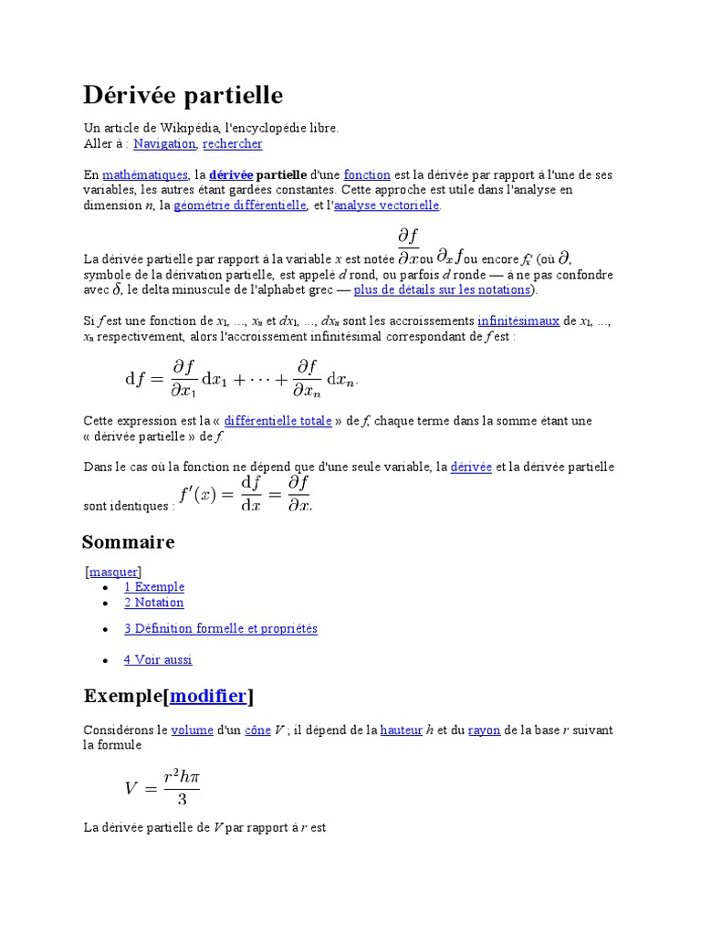 Introduction à la dérivée partielle PDF Fonction (Mathématiques — free download