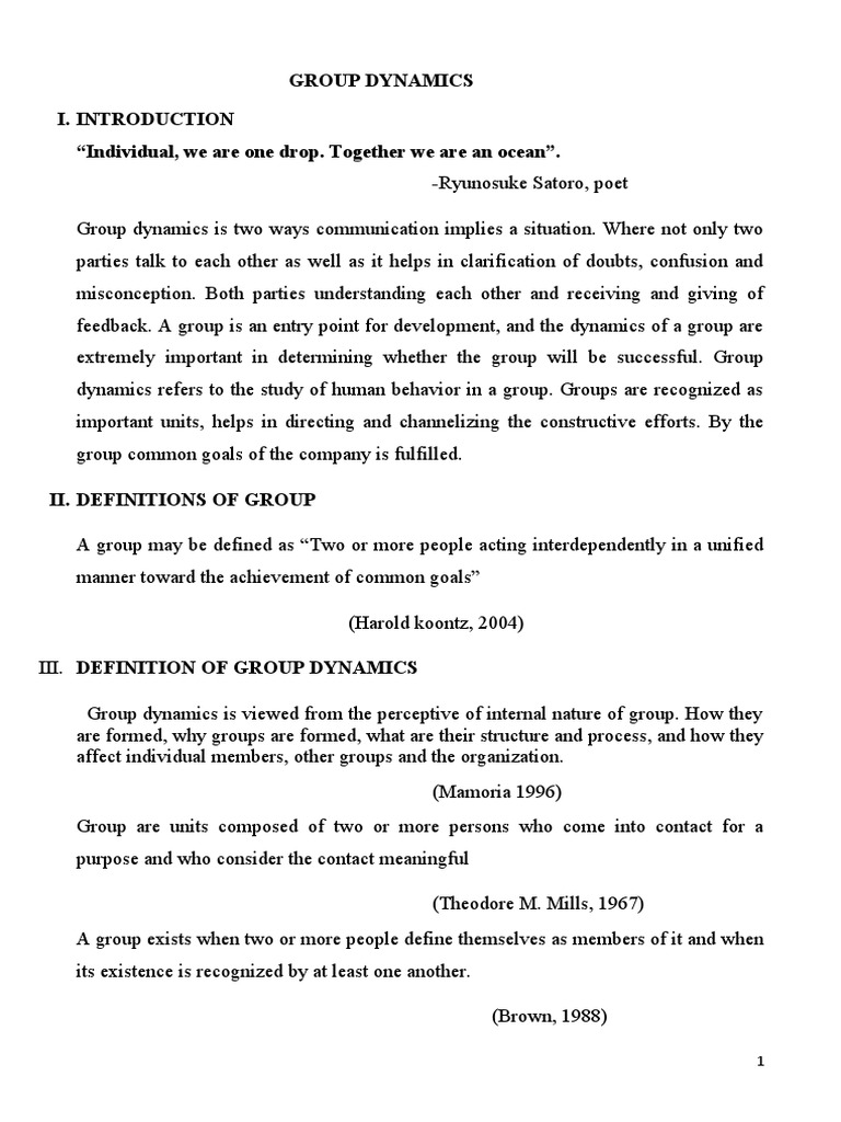 Group Dynamics | PDF | Group Cohesiveness | Goal