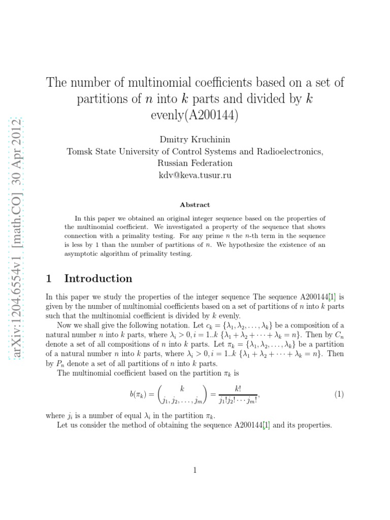 The Number of Multinomial Coefficients Based On A Set of Partitions of