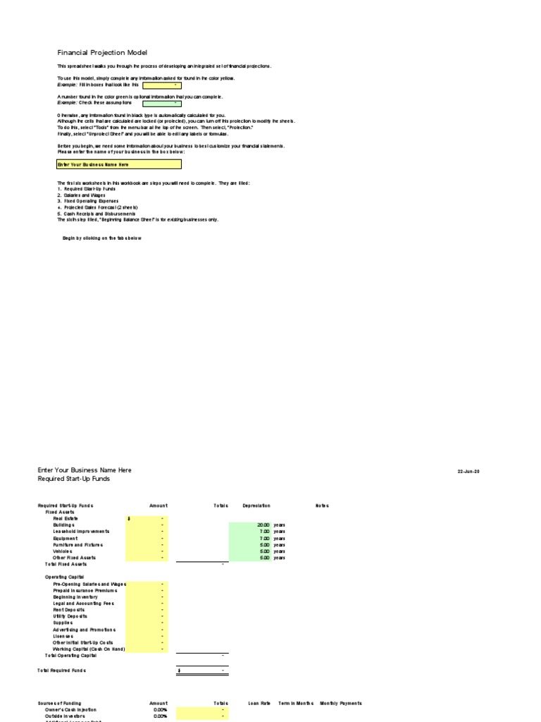 Financial Projection Model: Example: Fill in Boxes That Look Like This ...