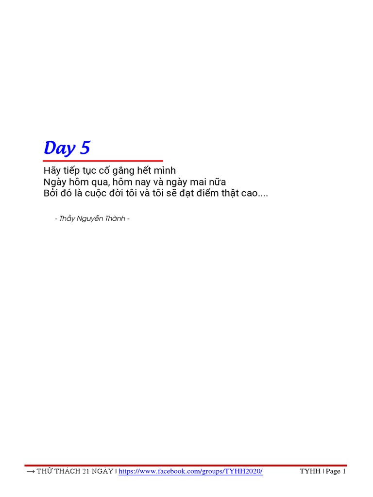 Ngay 5 Thử Thach 21 Ngay