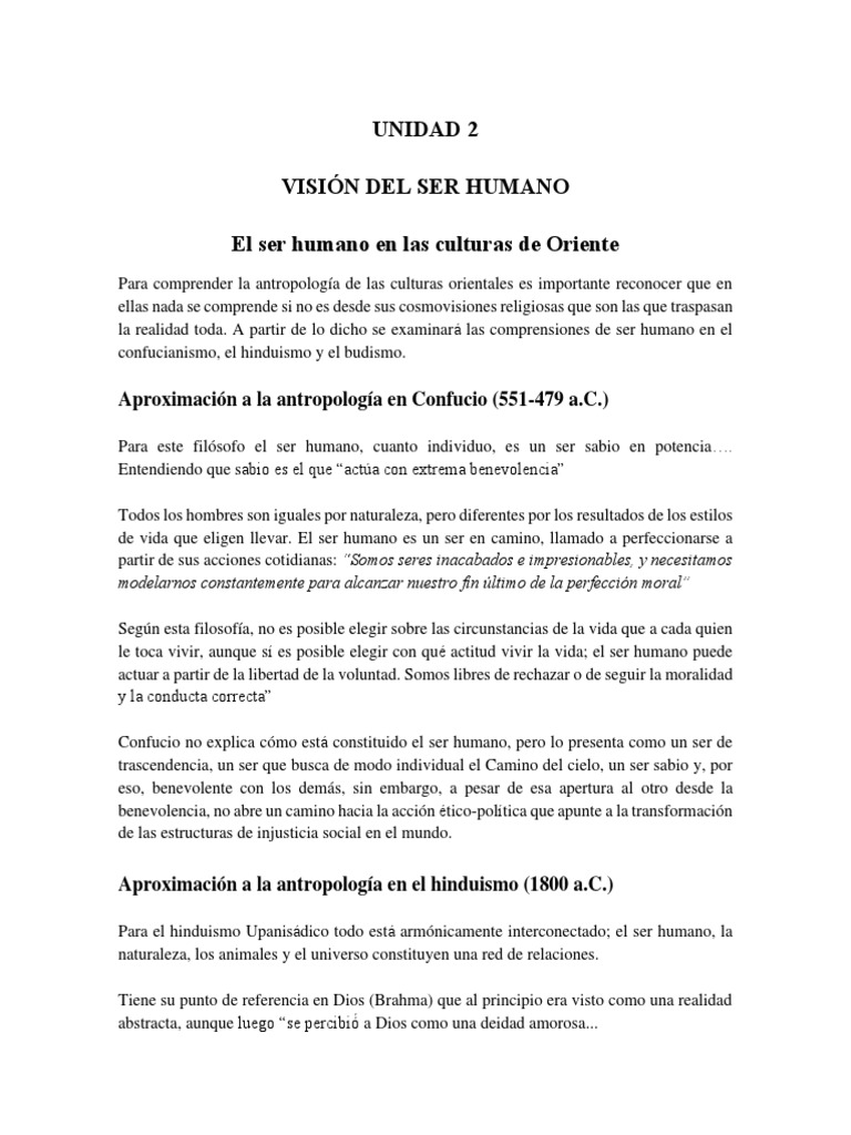 Unidad 2 Visión Del Ser Humano El Ser Humano en Las Culturas de Oriente ...