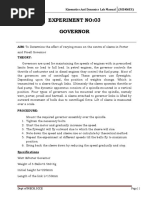 Experiment No:03 Governor: Kinematics and Dynamics Lab Manual (ME406ES)