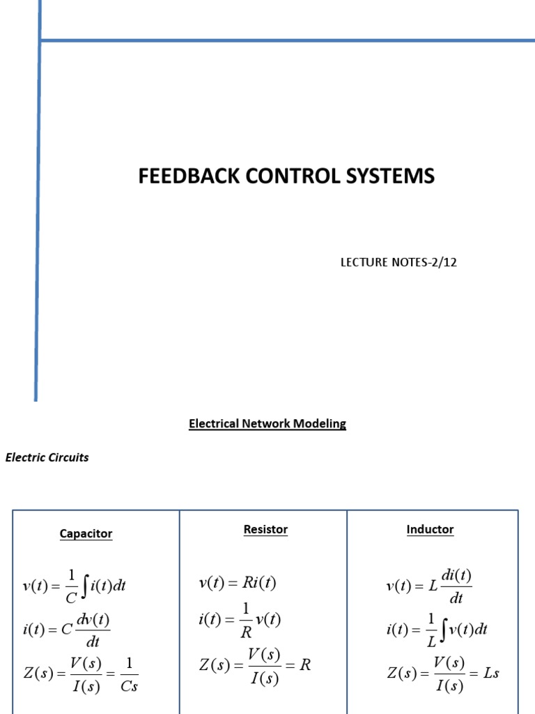 Feedback Control Systems Overview | PDF | Electrical Network ...