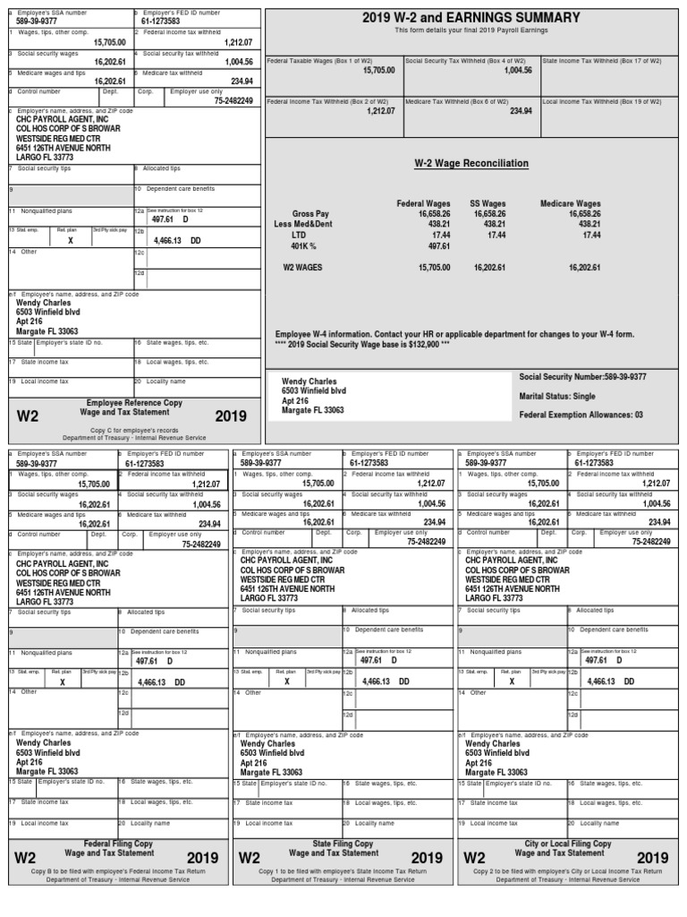2019 W-2 Wage and Tax Summary | PDF | Irs Tax Forms | Social Security ...
