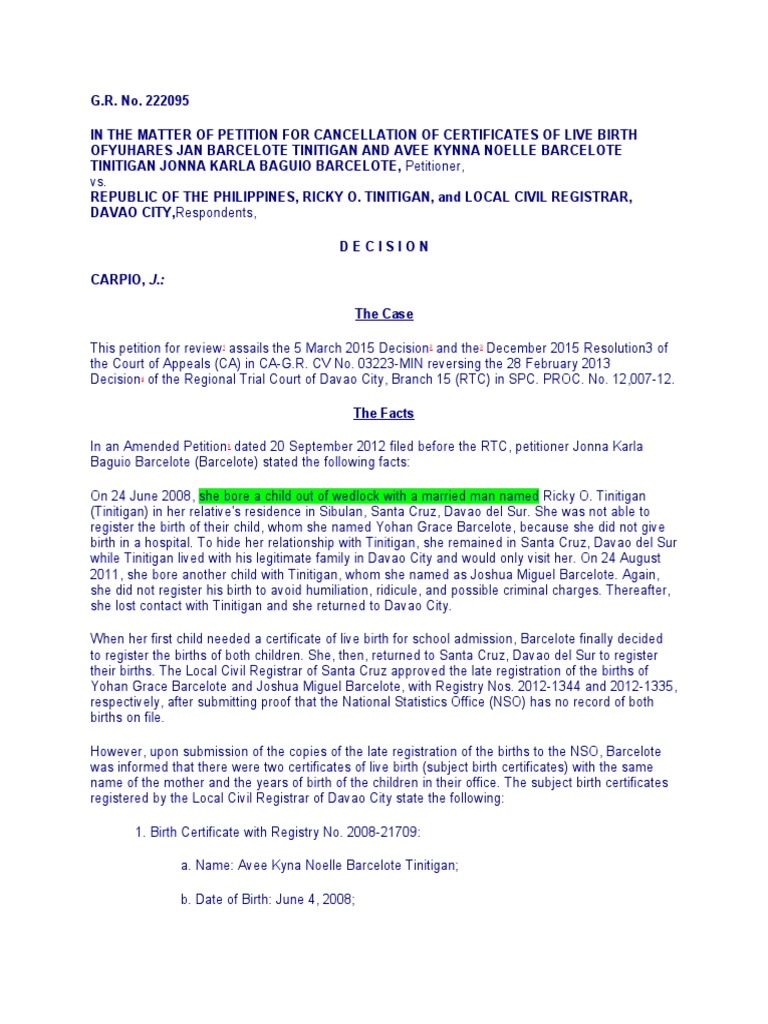 A Dispute over the Registration of Birth Certificates of Illegitimate