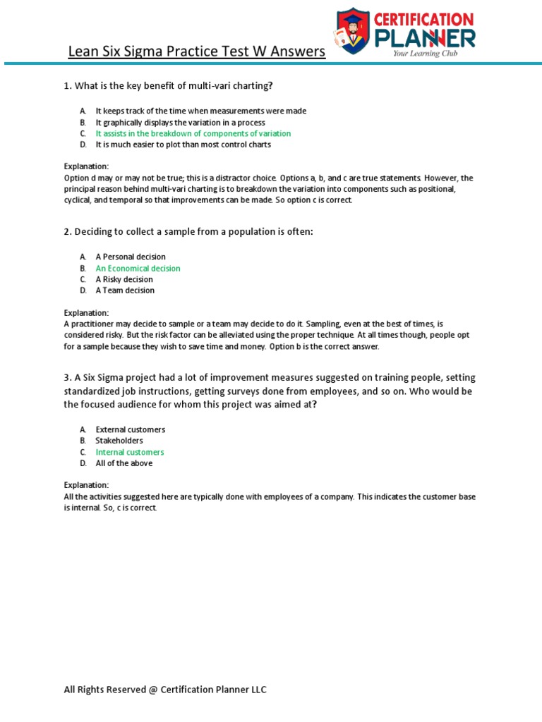 Lean Six Sigma Practice Test Overview | PDF | Six Sigma | Standard ...