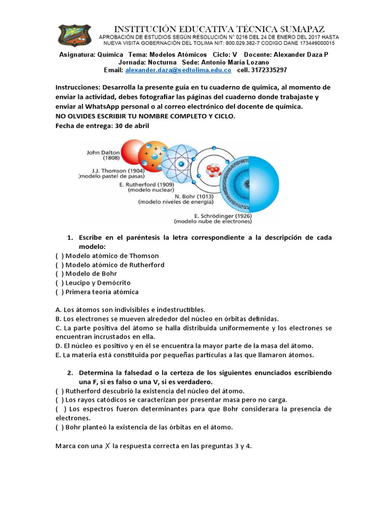 Guía 1 Modelos Atómicos Ciclo V | PDF | Átomos | Núcleo atómico