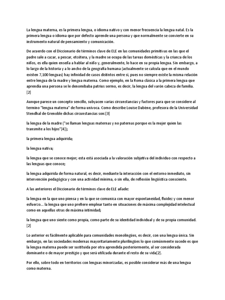 Origen y definición de la lengua materna | PDF | Primer idioma ...