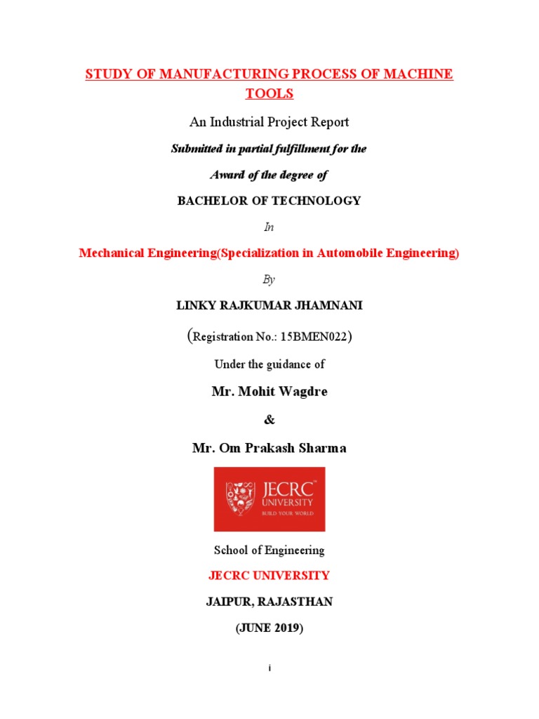 Study of Manufacturing Process of Machine Tools: An Industrial Project ...