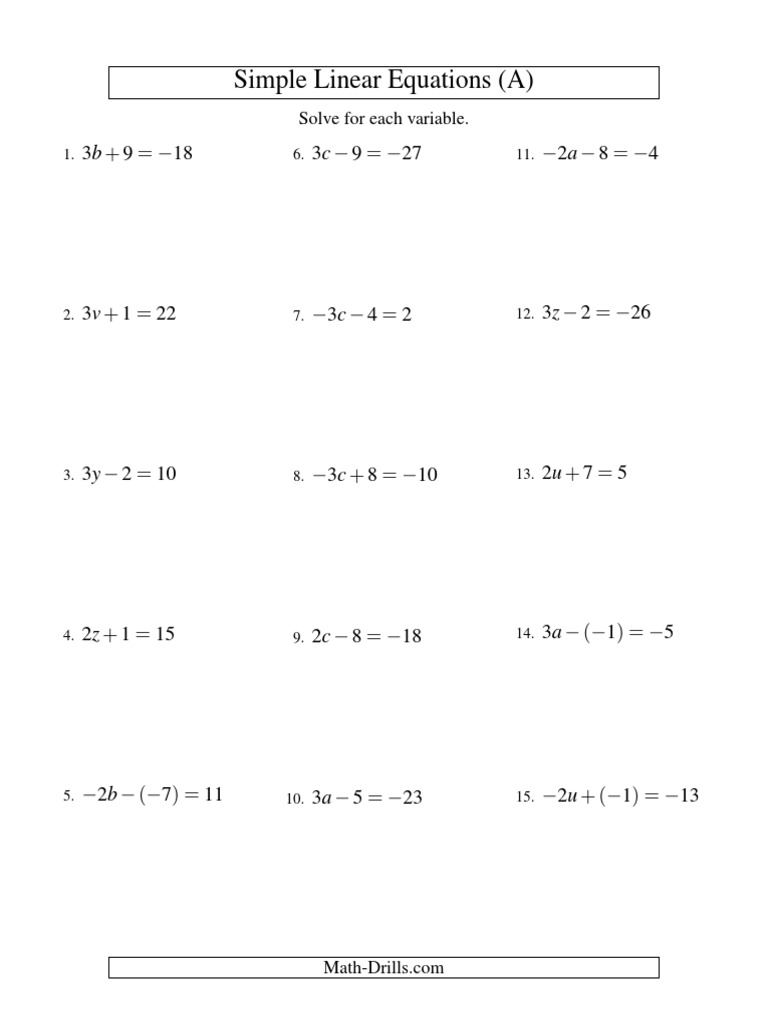Simple Linear Equations Practice | PDF | Equations | Mathematical Objects