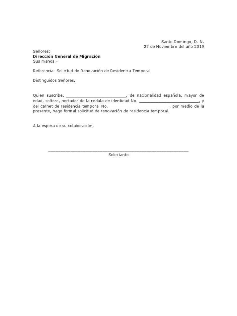 Carta Solicitud Renovacion Residencia | PDF