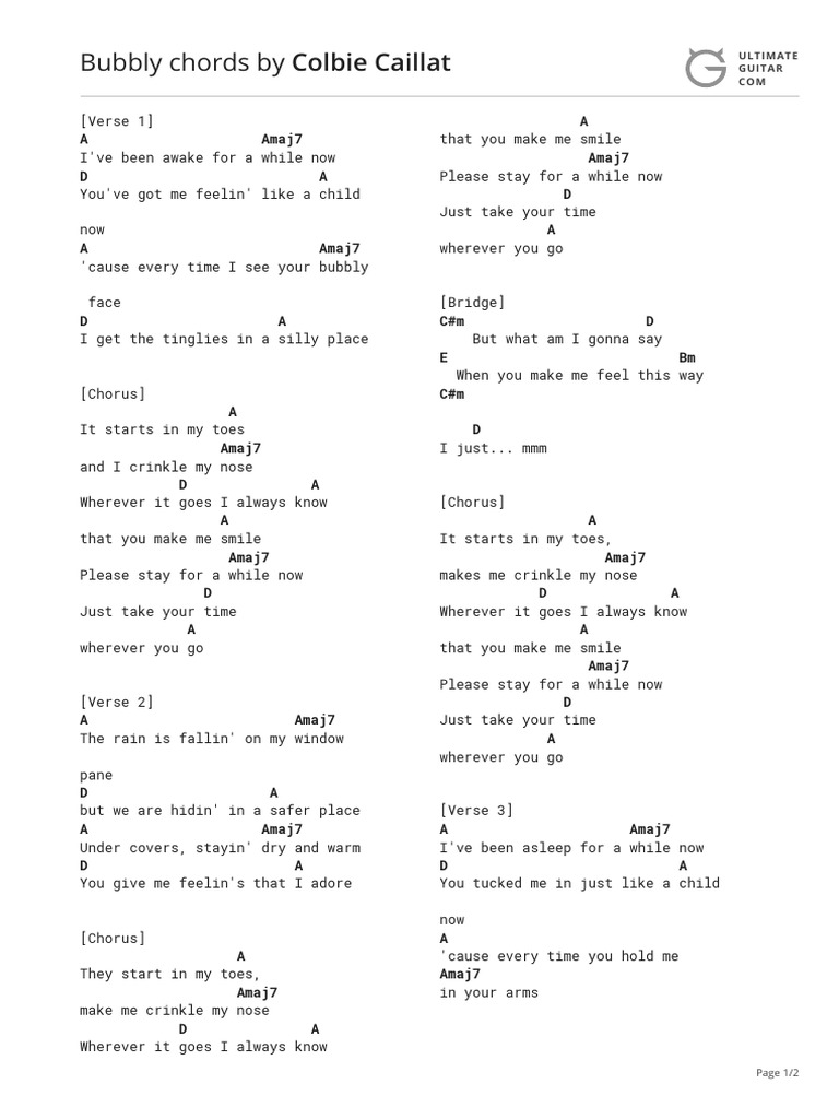 Bubbly Chords By Colbie Caillattabs At Ultimate Guitar Archive Pdf Song Structure Songs