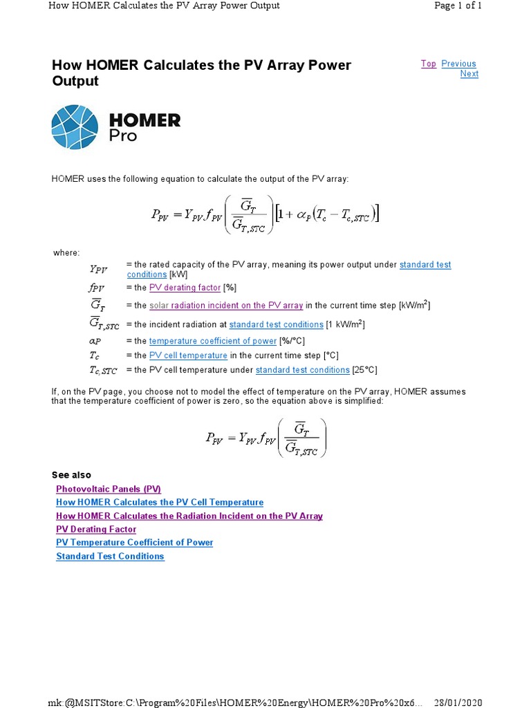 HOMER PV Array Power Calculation | PDF | Teaching Methods & Materials ...