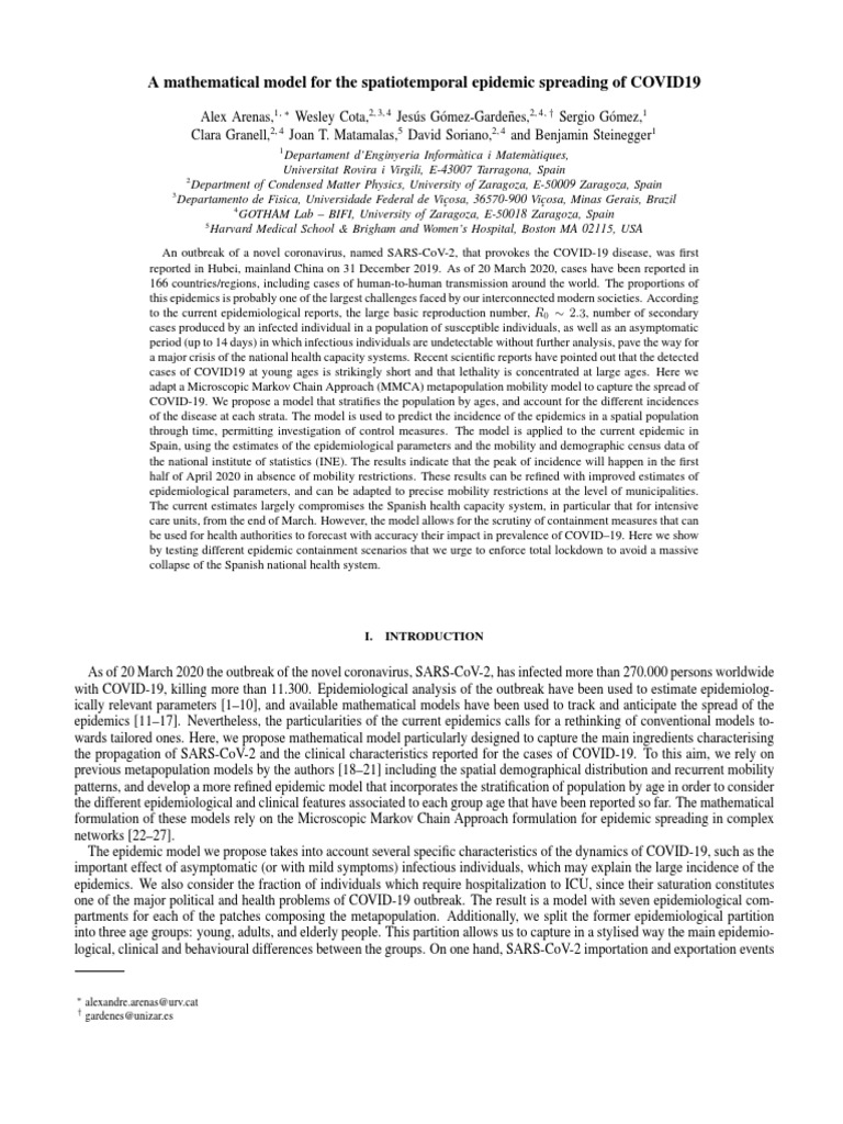 A Mathematical Model For The Spatiotemporal Epidemic Spreading of ...