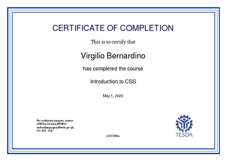 Intro To CSS - Certificate of Completion | PDF