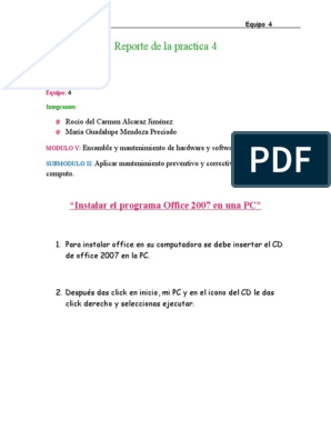 Reporte de Practica 4 Instalar Office | PDF