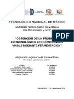 Examen 1 Biorreactores "OBTENCIÓN DE UN PRODUCTO BIOTECNOLÓGICO ECONÓMICAMENTE VIABLE MEDIANTE FERMENTACIÓN" PDF