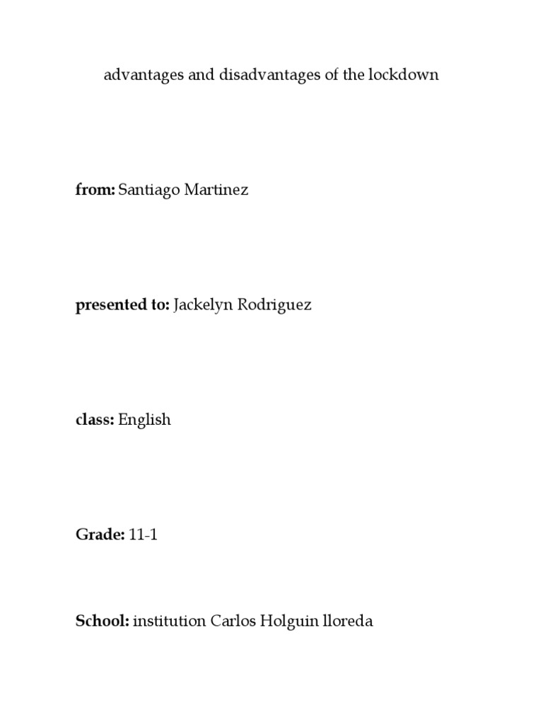 Advantages and Disadvantages of The Lockdown | Download Free PDF