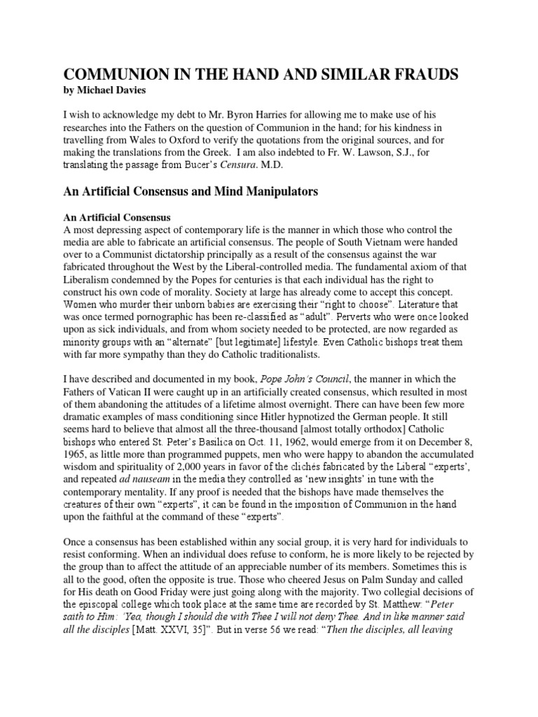 Communion in The Hand and Other Similiar Frauds Michael Davies PDF