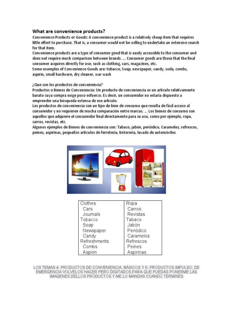 What Are Convenience Products Example PDF