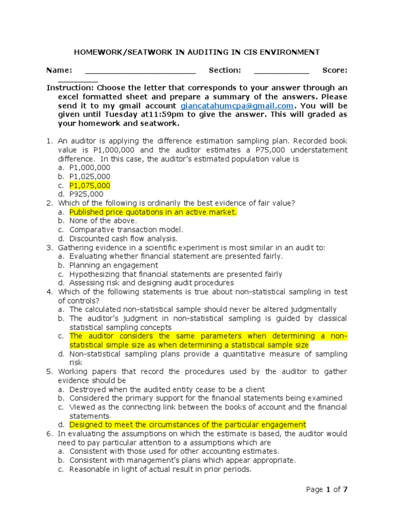 Auditing Homework in CIS Environment | PDF | Financial Audit | Audit