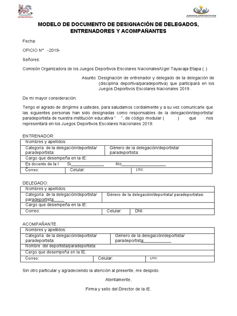 Modelo de Designación de Delegados Deportivos | PDF | Crecimiento ...