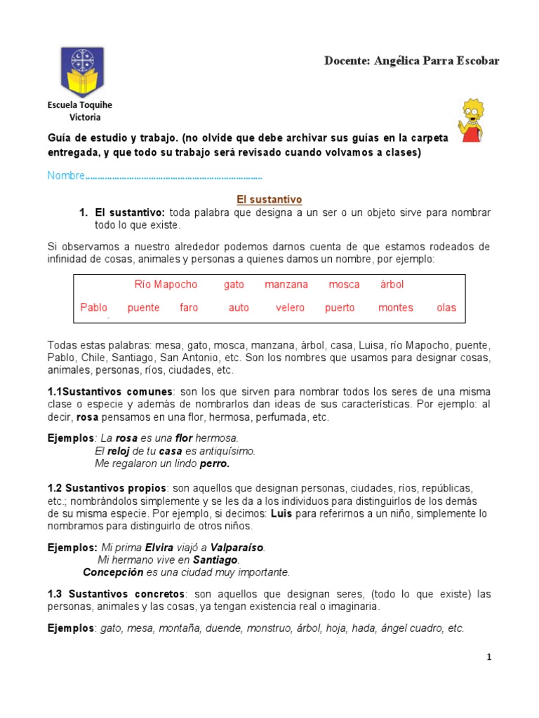 Partes Variables de la Oración: Sustantivos y Pronombres | PDF | Verbo ...