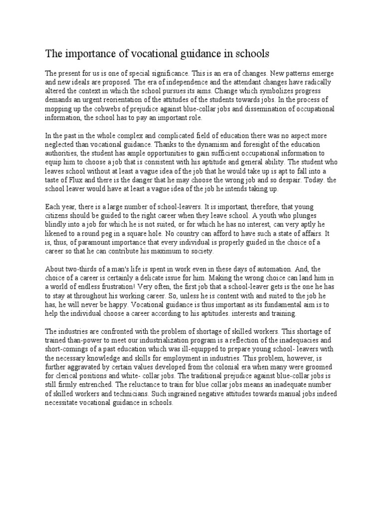 Importance Of Vocational Guidance In Education