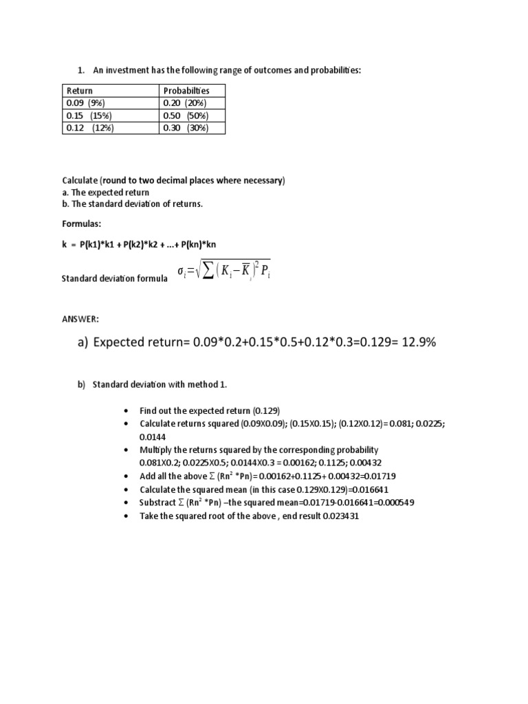 Portfolio Expected Return & Standard Deviation | PDF | Standard ...