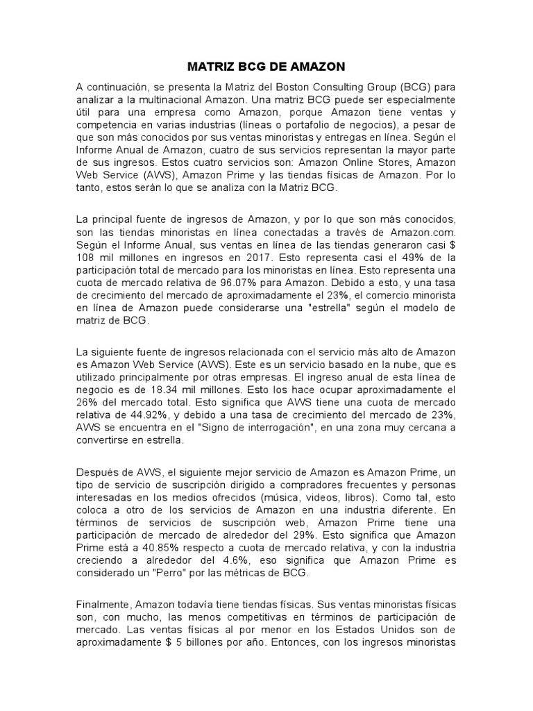 Matriz BCG de Amazon: Análisis de Servicios | PDF | Servicios web de ...