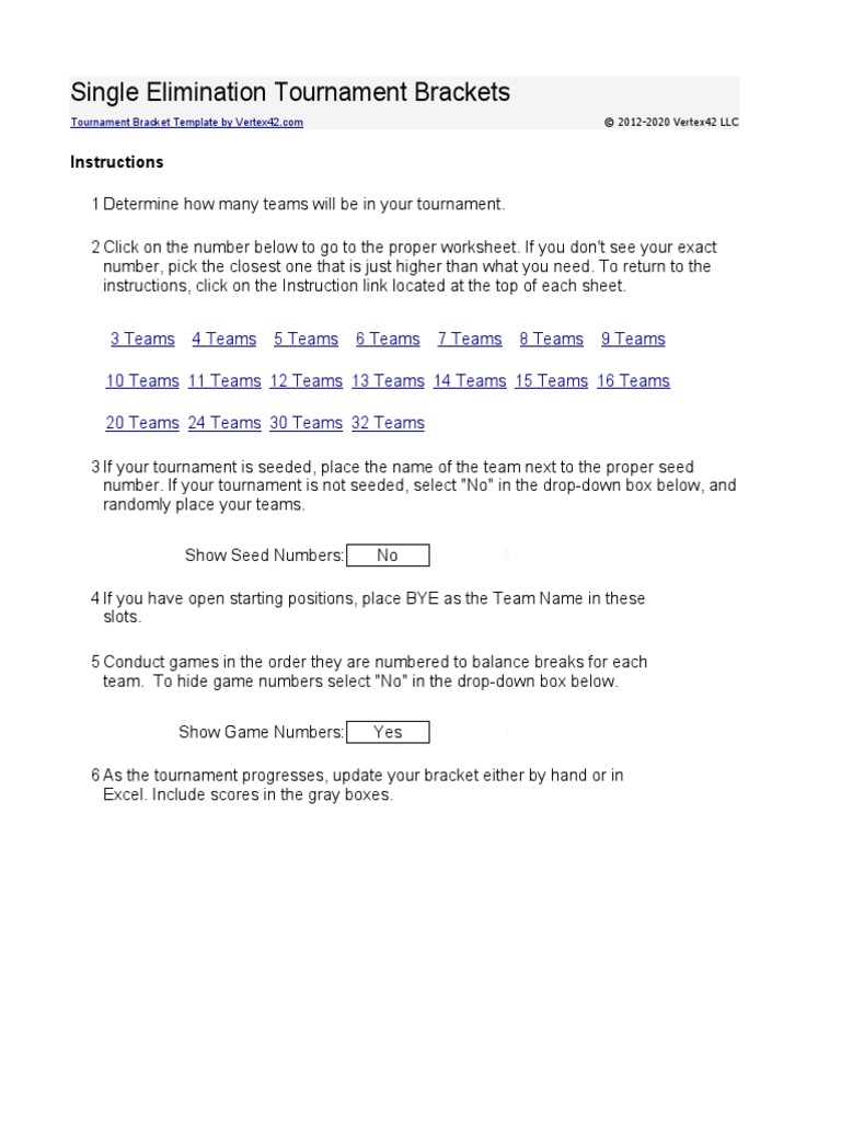 Single Elimination Tournament Brackets: Instructions | PDF | Tournament ...