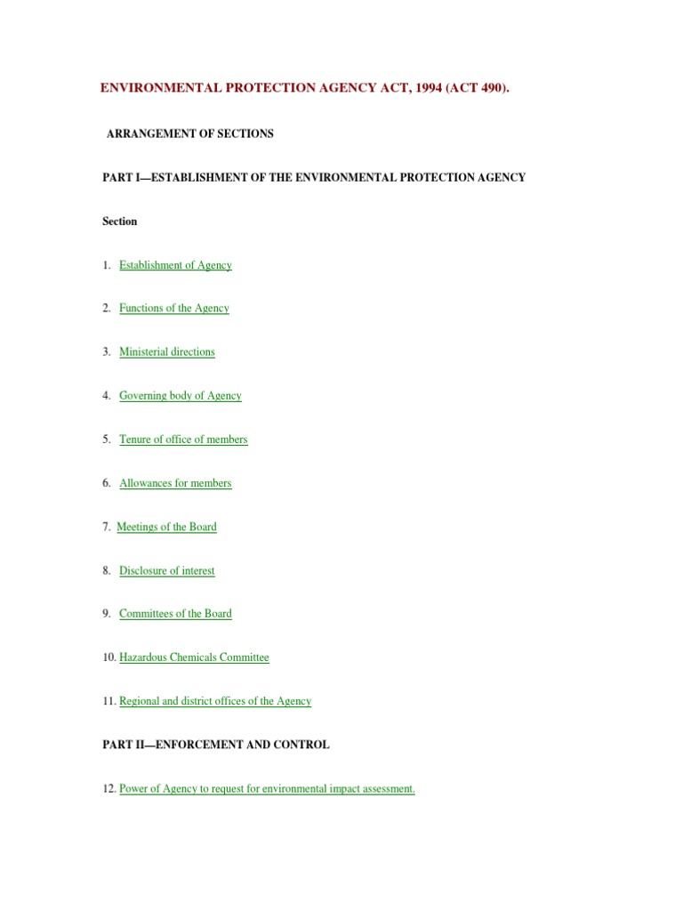 Environmental Protection Agency Act 490 | PDF | Environmental