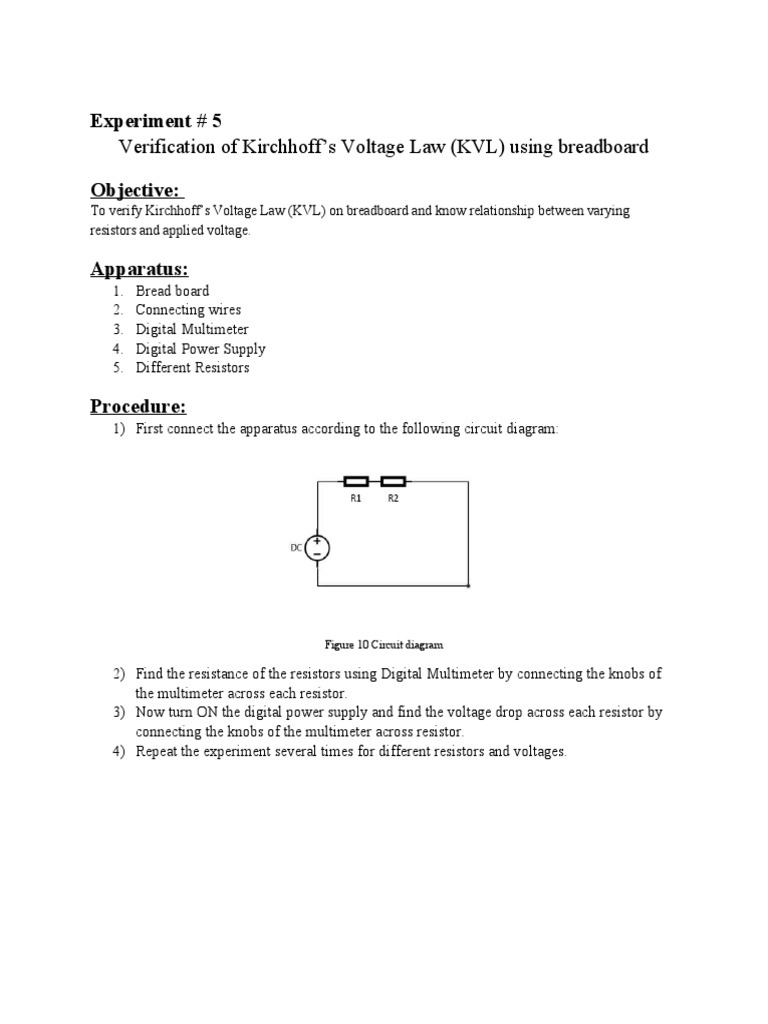 Verification Of Kirchhoff S Voltage Law Kvl Using Breadboard Pdf