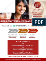 Girls-Only Fresher Placement Drive: Last Date For The Test: 22-Nov, 2019