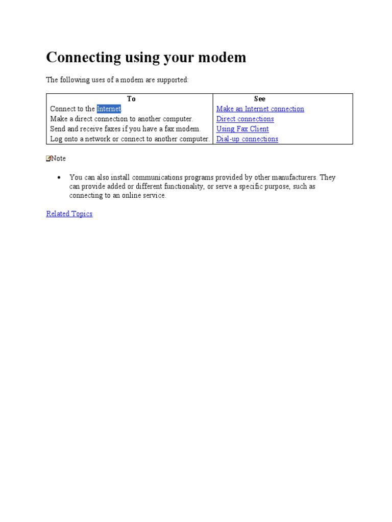 Modem Connection Guide: Internet & More | PDF | Business | Computers