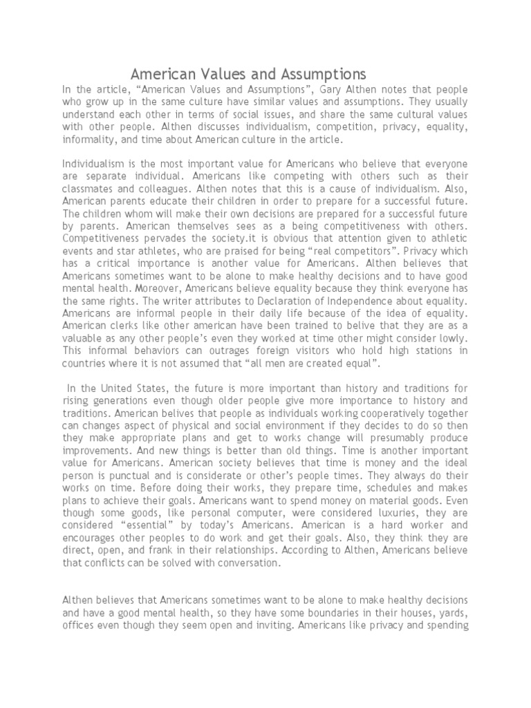 Key American Values and Assumptions | PDF | Privacy | Value (Ethics)