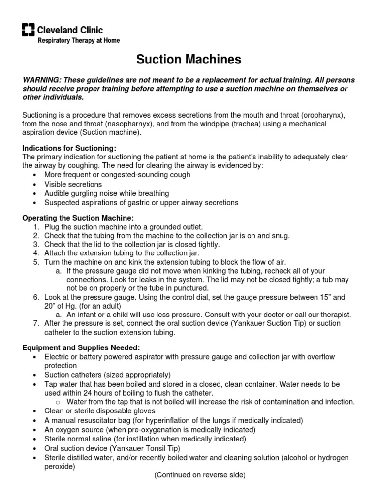 Suction Machine Guidelines for Caregivers | PDF | Respiratory Tract | Water