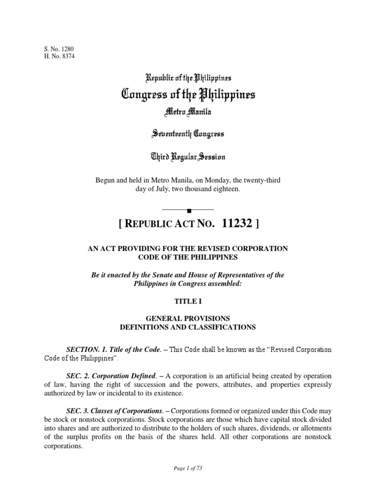 2019legislation - RA 11232 REVISED CORPORATION CODE 2019 PDF | PDF | Law
