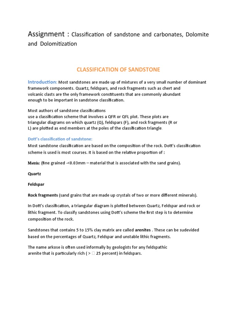 Classification of Sandstone and Carbonates, Dolomite and Dolomitization ...