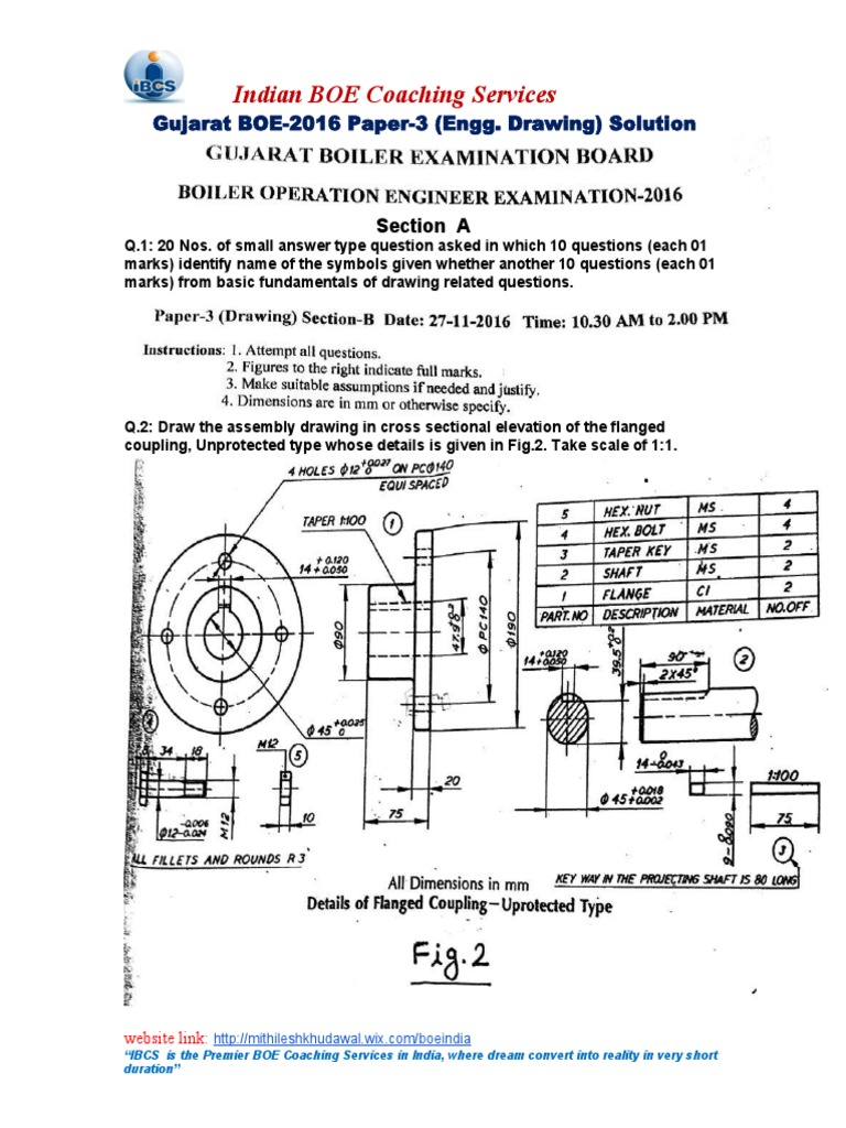 Indian BOE Coaching Services Gujarat BOE2016 Paper3 (Engg. Drawing