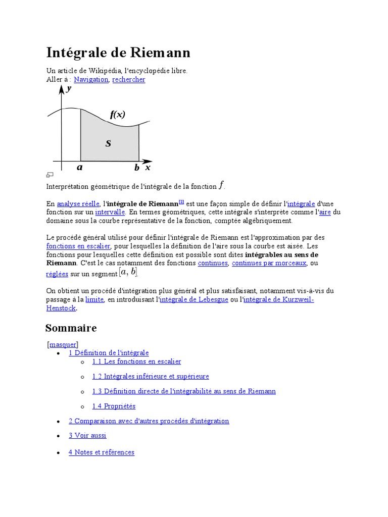 Intégrale de Riemann Définition et Propriétés PDF Intégrale de — free download