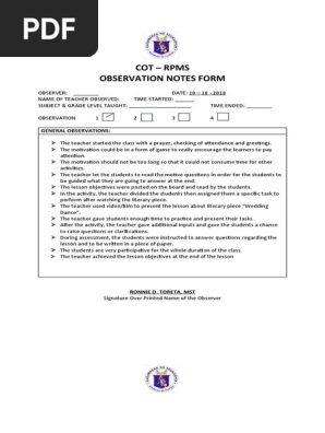 COT observation-notes- Blank