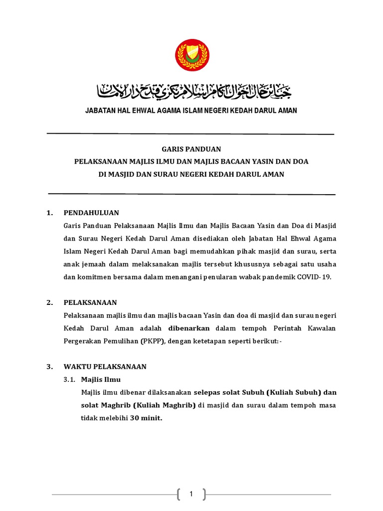 Garis Panduan Majlis Ilmu Dan Majlis Bacaan Yasin Dan Doa Di Masjid Dan Surau Negeri Kedah Darul Aman 1 Pdf