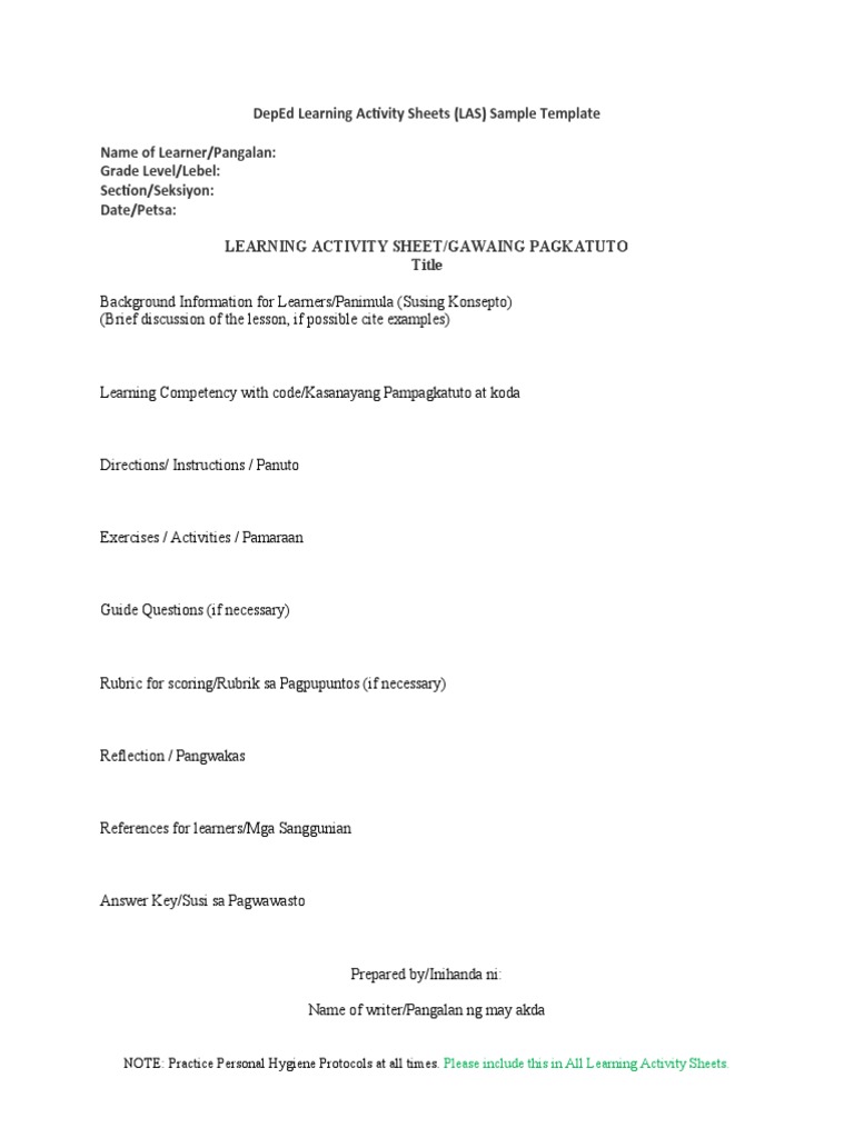 DepEd Learning Activity Sheet Template | PDF
