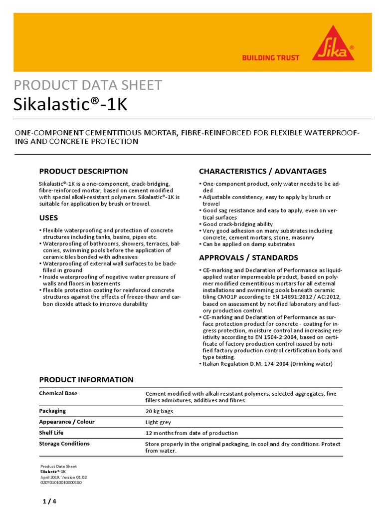 Sikalastic®-1K: Product Data Sheet | PDF | Concrete | Mortar (Masonry)