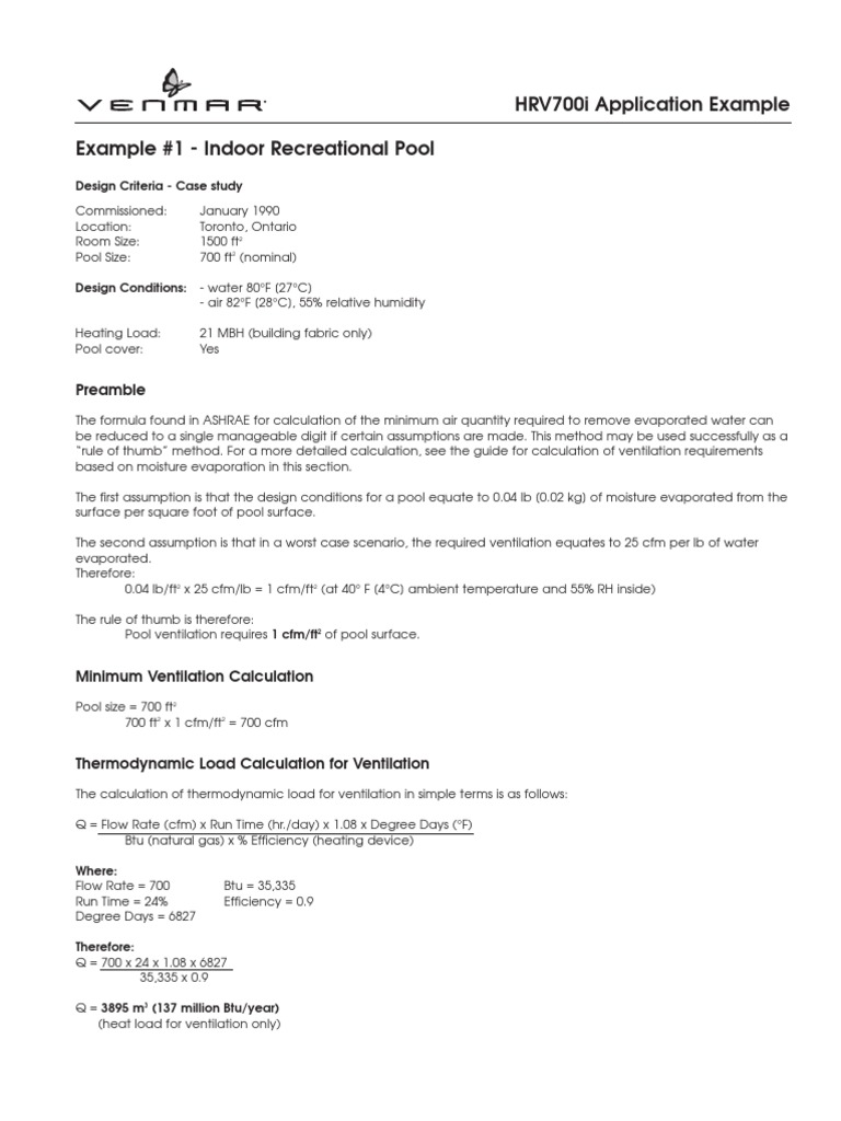 Indoor Pool Application Examples Load Calculation PDF Ventilation