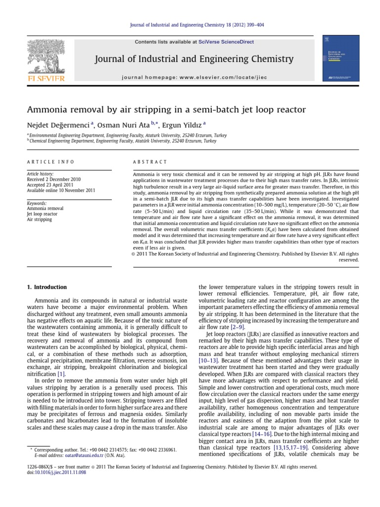 10 1016@j Jiec 2011 11 098 PDF | PDF | Ammonia | Chemical Reactor