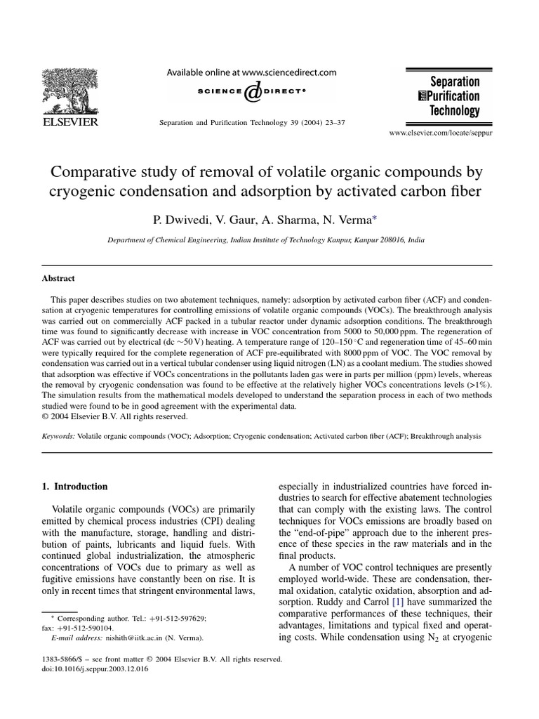 Comparative Study of Removal of Volatile Organic Compounds by Cryogenic