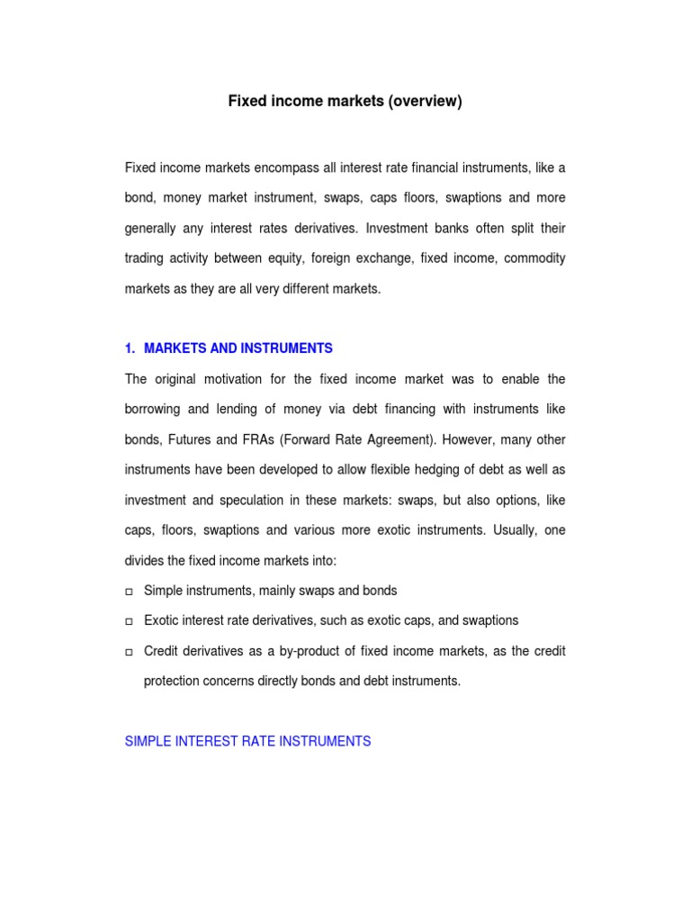 Overview of Fixed Income Markets | PDF | Swap (Finance) | Fixed Income